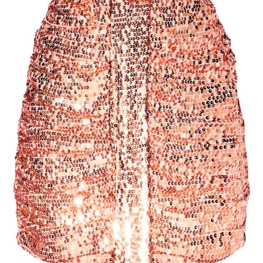 PrettyLittleThing Rose Gold Sequin Ruched Mini Skirt
